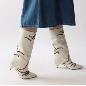 NIB Viva Nappa Leather Tamara Mellon Size 38 beige Grommet Knee High Boots